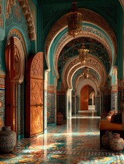 Obraz premium Stunning Moroccan Interior with Colorful Arches and Intricate Designs