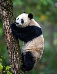 Panda climbing a tree