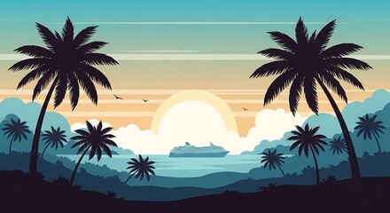 Obraz premium Tranquil Sunset Cruise Tropical Paradise.