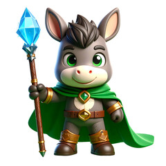 Cute cartoon donkey character holding staff
