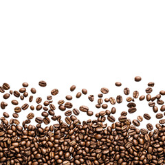 Obraz premium Panoramic coffee bean, Panoramic view of coffee beans spread out, showcasing their rich brown color and varied textures, isolated on transparent background