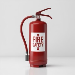 Ai generated image of a red fire extinguisher with a black hose and silver nozzle, isolated on a plain white background, symbolizing safety and emergency preparedness