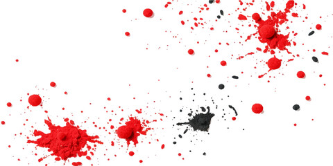 Vector art illustration of red blood splatters, drops, and stains on a white background creating a morbid paint splash pattern