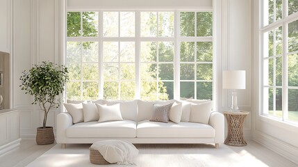 Beautiful Apartment, Sofa, Chair, Dining Table wall Mockup Interior design of modern living room