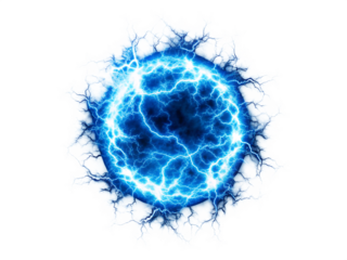 Blue Energy Orb With Jagged White Electric Aura sphere lightning isolated on a transparent background