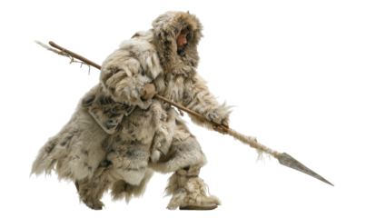 A fur-clad figure wielding a spear