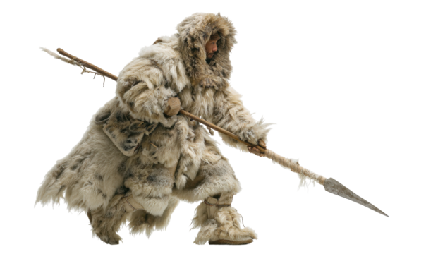 A fur-clad figure wielding a spear