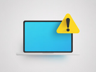 Alert symbol on laptop screen warns of digital danger, cybersecurity risk, or system error notification