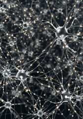A detailed close-up view of interconnected neurons, highlighted by glowing points, against a dark background.