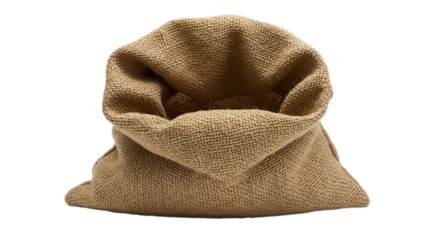Empty Burlap Sack Open for Content on Transparent Background