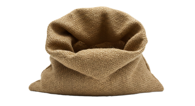 Empty Burlap Sack Open for Content on Transparent Background