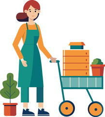 Girl with a cart on transparent background