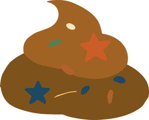 A cartoon-style chocolate swirl illustration is decorated with colorful sprinkles and star shapes.