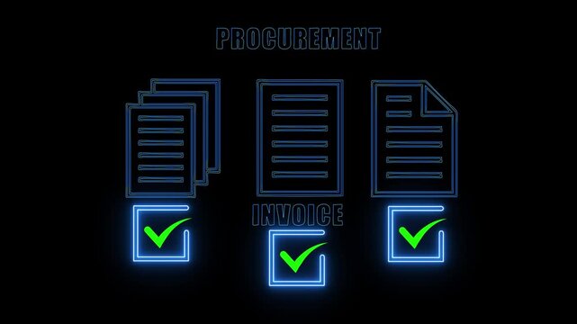 Digital procurement workflow concept on the transparent background. Suitable for B2B purchase management and paperless approval systems. Motion graphics of procurement concept. 4k video animation.