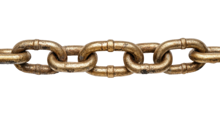 Close-up of a weathered metal chain.  A heavy-duty chain, with links that show signs of age and use, runs horizontally across the image against a black background