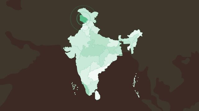 Jammu - Kashmir map video 14, Highlighted on India Map Video, with Borders, Geography & Education&rdquo; India map video, Indian territory video.