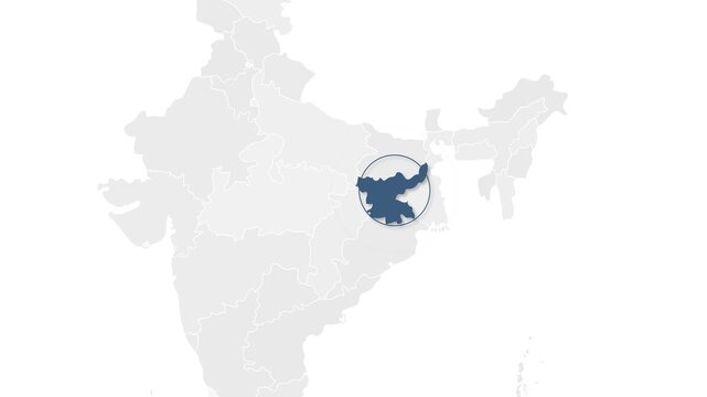 Jharkhand map video 3, Highlighted on India Map Video, with Borders, Geography & Education&rdquo; India map video, Indian territory video.