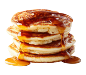 Stack of pancakes drizzled with syrup