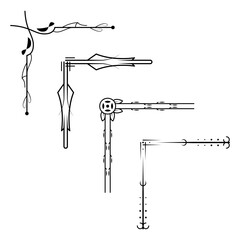 Set Hand Draw Of Corners Different Shapes Flower Decoration Vector Design Doodle Sketch Style For Wedding And Banner