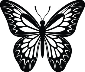 Elegant Butterfly Silhouette with Intricate Wing Patterns for Graphic Design on white background