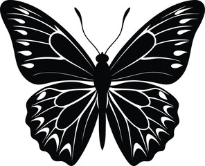 Elegant Butterfly Silhouette with Detailed Wing Patterns for Graphic Design Projects on white background