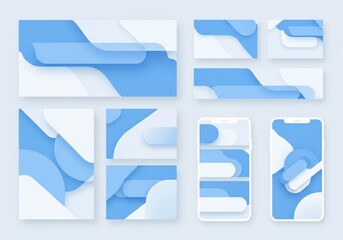 Abstract blue wave shapes on a light background for digital design and branding