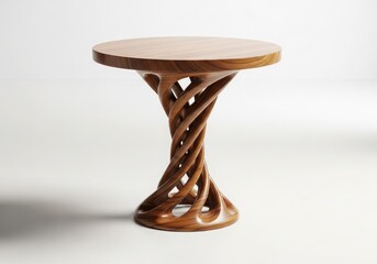 Round wooden table with twisted base