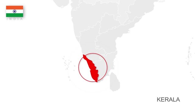 Kerala map video 4, Highlighted on India Map Video, with Borders, Geography & Education&rdquo; India map video, Indian territory video.