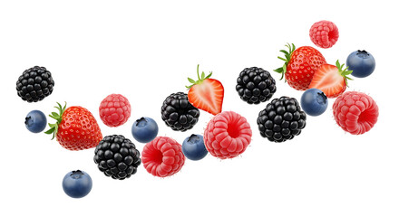 Assorted Berries and Fruits Floating strawberries blueberries