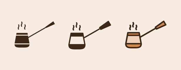 Icon Turkish Coffee with glyph, semi solid and flat icon types. Coffee shop equipment, Barista, Beverages concept,