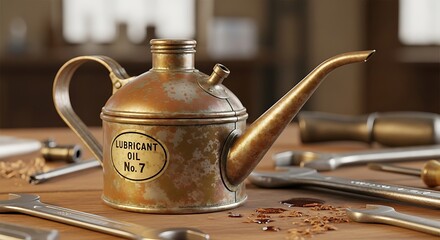 Vintage Lubricant Oil Can No. 7 on Wooden Workbench.