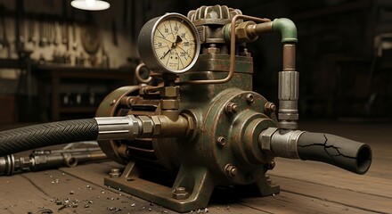 Vintage Steam-Powered Pump Machine in Workshop.