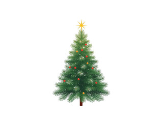 Christmas Tree with Star and Ornaments on Transparent Background
