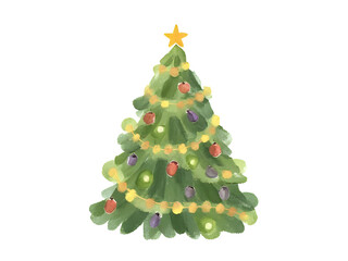 Fototapeta premium Christmas Tree with Star and Ornaments on Transparent Background 