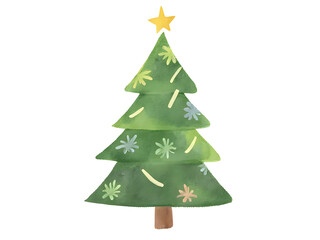 Obraz premium Christmas Tree with Star and Ornaments on Transparent Background 