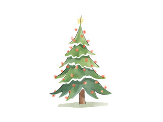 Fototapeta premium Christmas Tree with Star and Ornaments on Transparent Background 