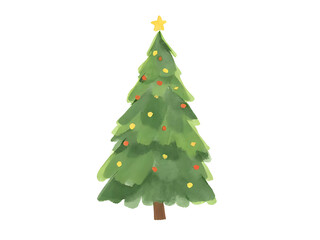 Christmas Tree with Star and Ornaments on Transparent Background
