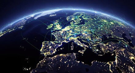 Obraz premium Earth at Night illuminated cities and global connectivity from space