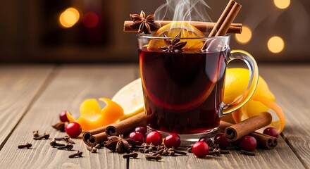 Warm Mulled Wine with Spices and Citrus.