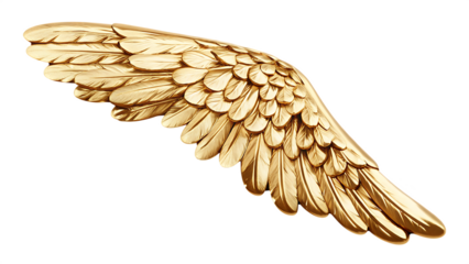 Gleaming Golden Angel Wing with Softly Defined Feathers on Background golden wing isolated on a transparent background