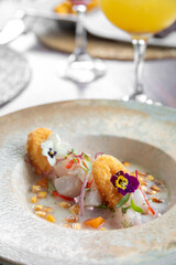 ceviche with onion rings