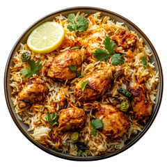 Fototapeta premium Plate with chicken biryani isolated on transparent background