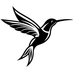 Obraz premium Stylized black hummingbird in flight side view art on transparent background