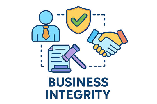 Business integrity layout concept with icons of trust and collaboration   