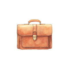 Vintage leather briefcase illustration with handle and buckle, cut out