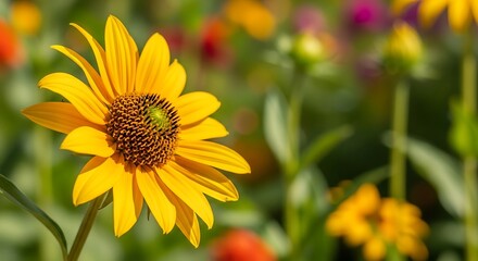 Fototapeta premium Vibrant Yellow Sunflower in a Field of Blooms.