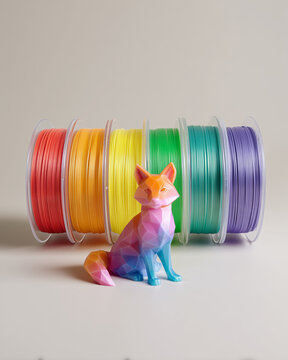 Low Poly Fox 3D Print with Rainbow Gradient Filament and Spools