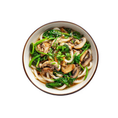 Delicious Udon Noodle Bowl with Mushrooms and Spinach