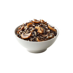 Obraz premium Delicious Wild Rice and Mushroom Pilaf in a White Bowl