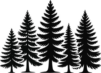 Obraz premium Pine Trees Silhouette Vector Collection Forest and Nature Icons